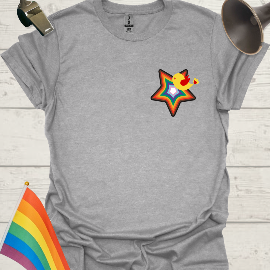 LGBTQ Pride Bird, Progress Flag colors star T-Shirt