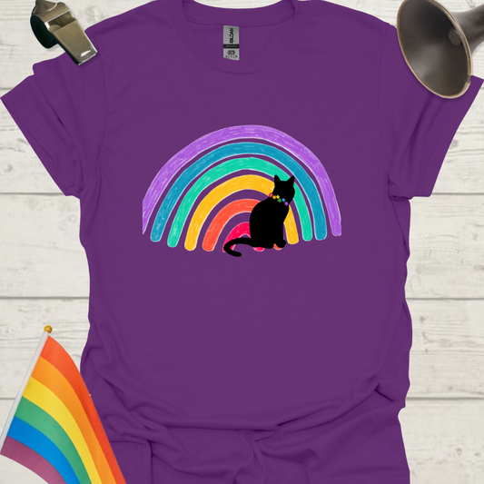 Unisex Pride T-Shirt - LGBTQ Pride Black Cat on a Rainbow Design