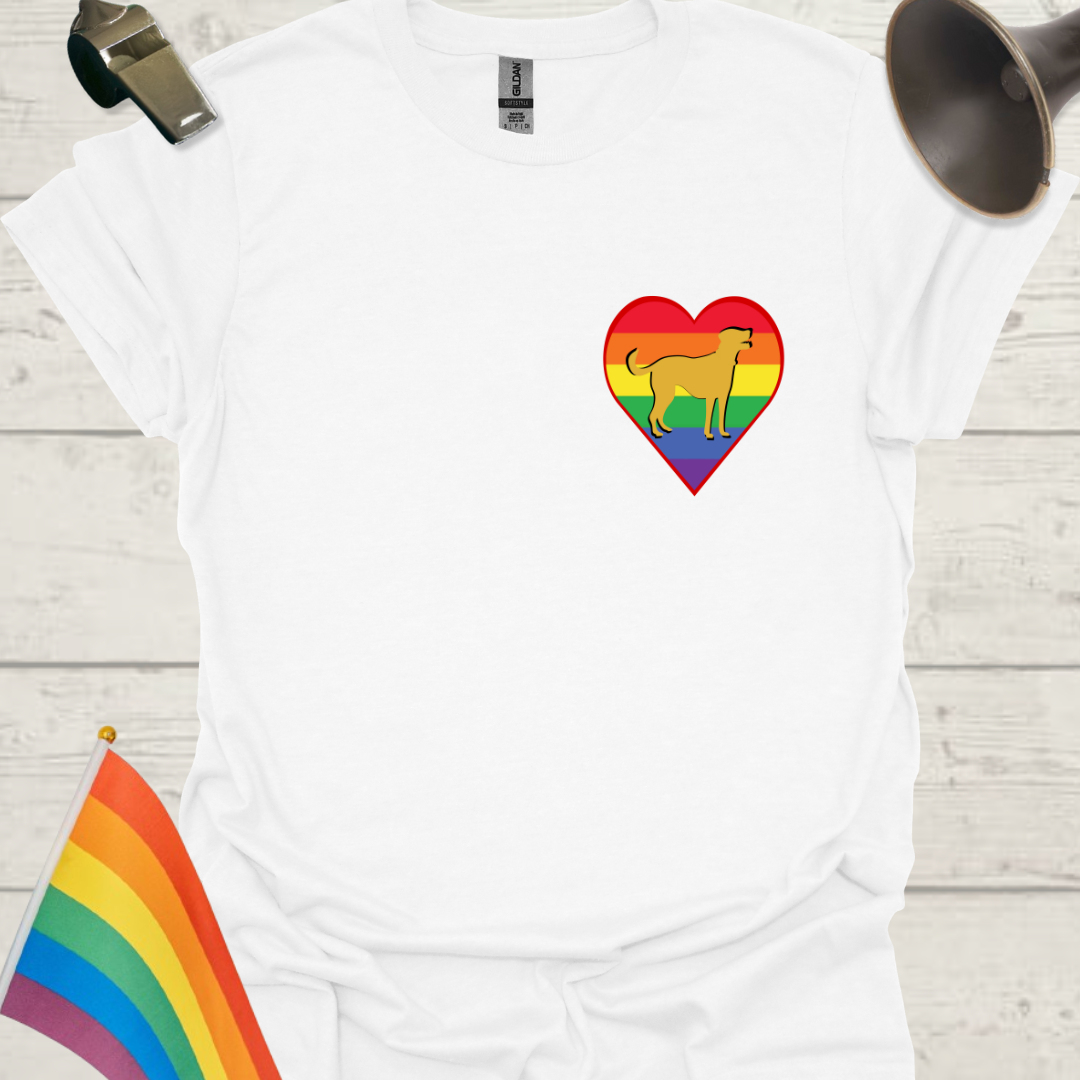 Unisex Pride T-Shirt - LGBT Pride Dog in a Heart Design