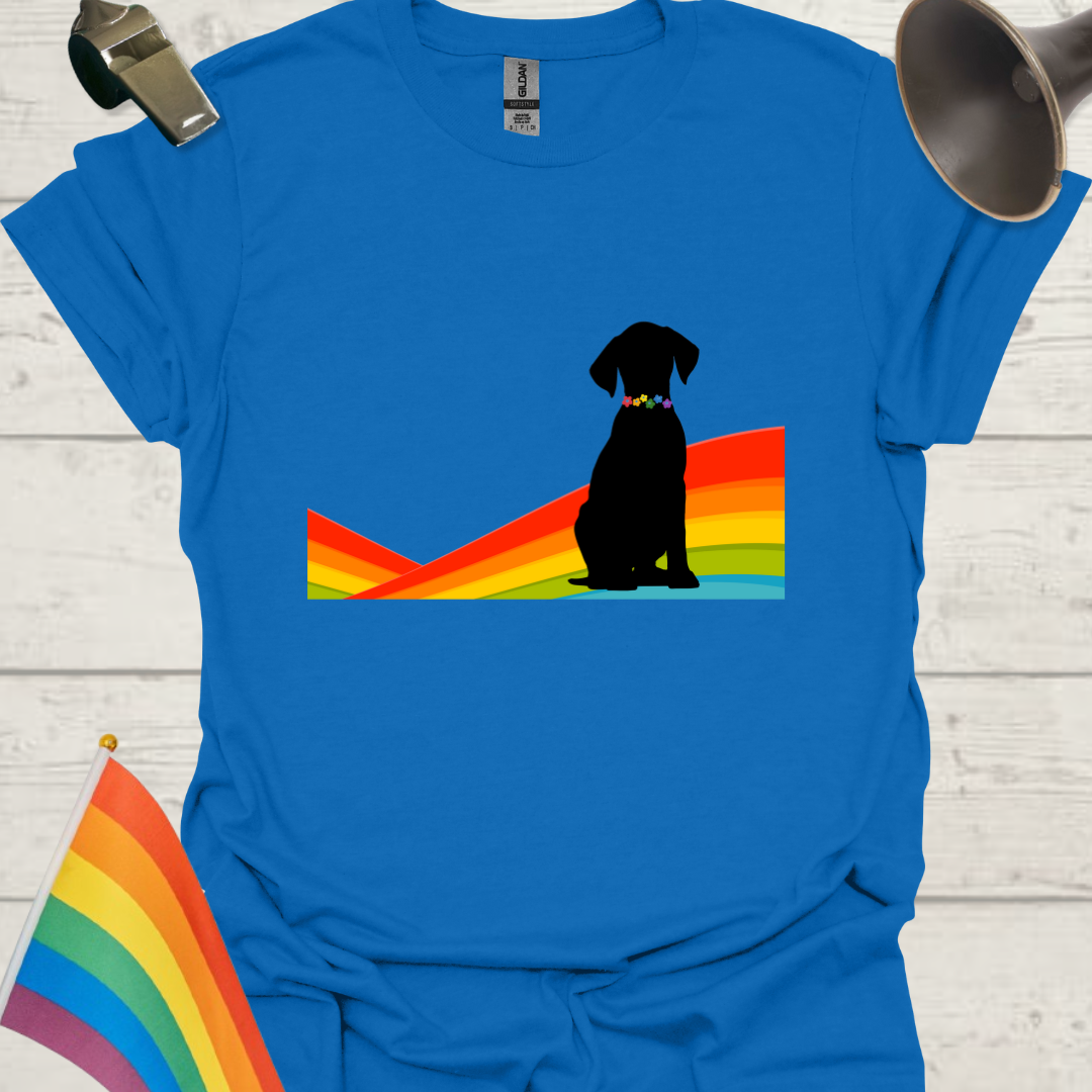 Unisex Pride T-Shirt - LGBTQ Black Dog on a Rainbow Design