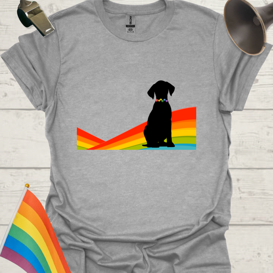 Unisex Pride T-Shirt - LGBTQ Black Dog on a Rainbow Design