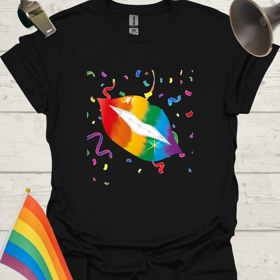 Unisex Pride T-Shirt - LGBT Pride Flag Colors Lips, Sparks Design