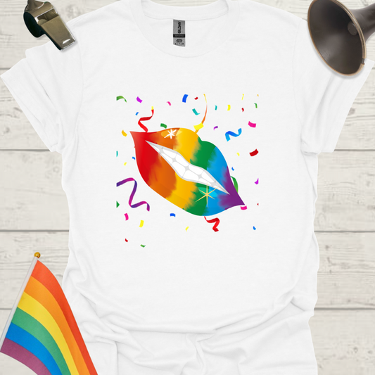 Unisex Pride T-Shirt - LGBT Pride Flag Colors Lips, Sparks Design