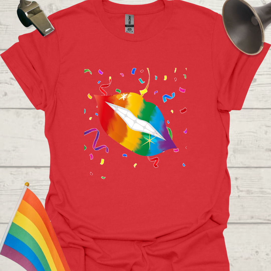 Unisex Pride T-Shirt - LGBT Pride Flag Colors Lips, Sparks Design