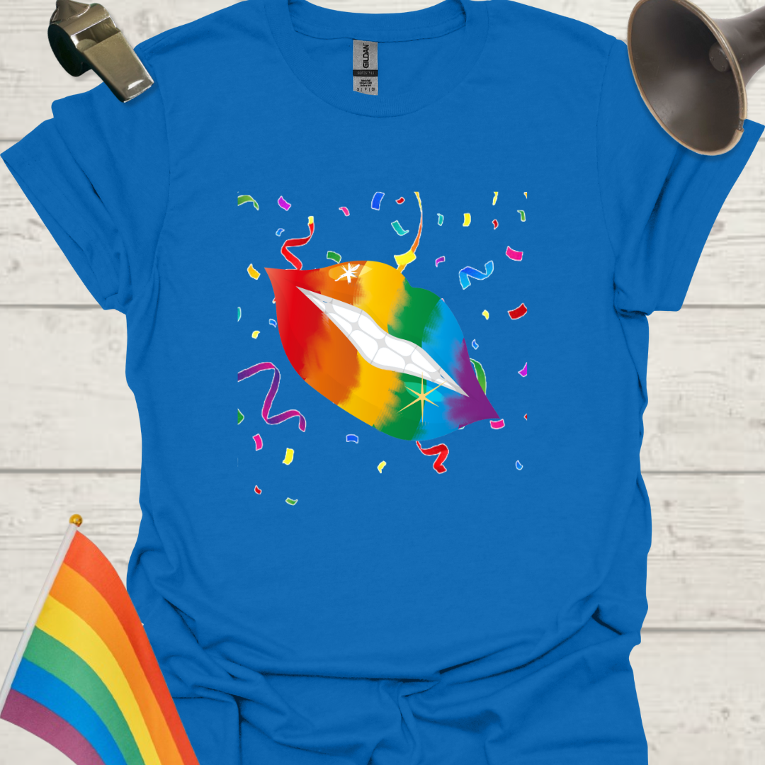 Unisex Pride T-Shirt - LGBT Pride Flag Colors Lips, Sparks Design