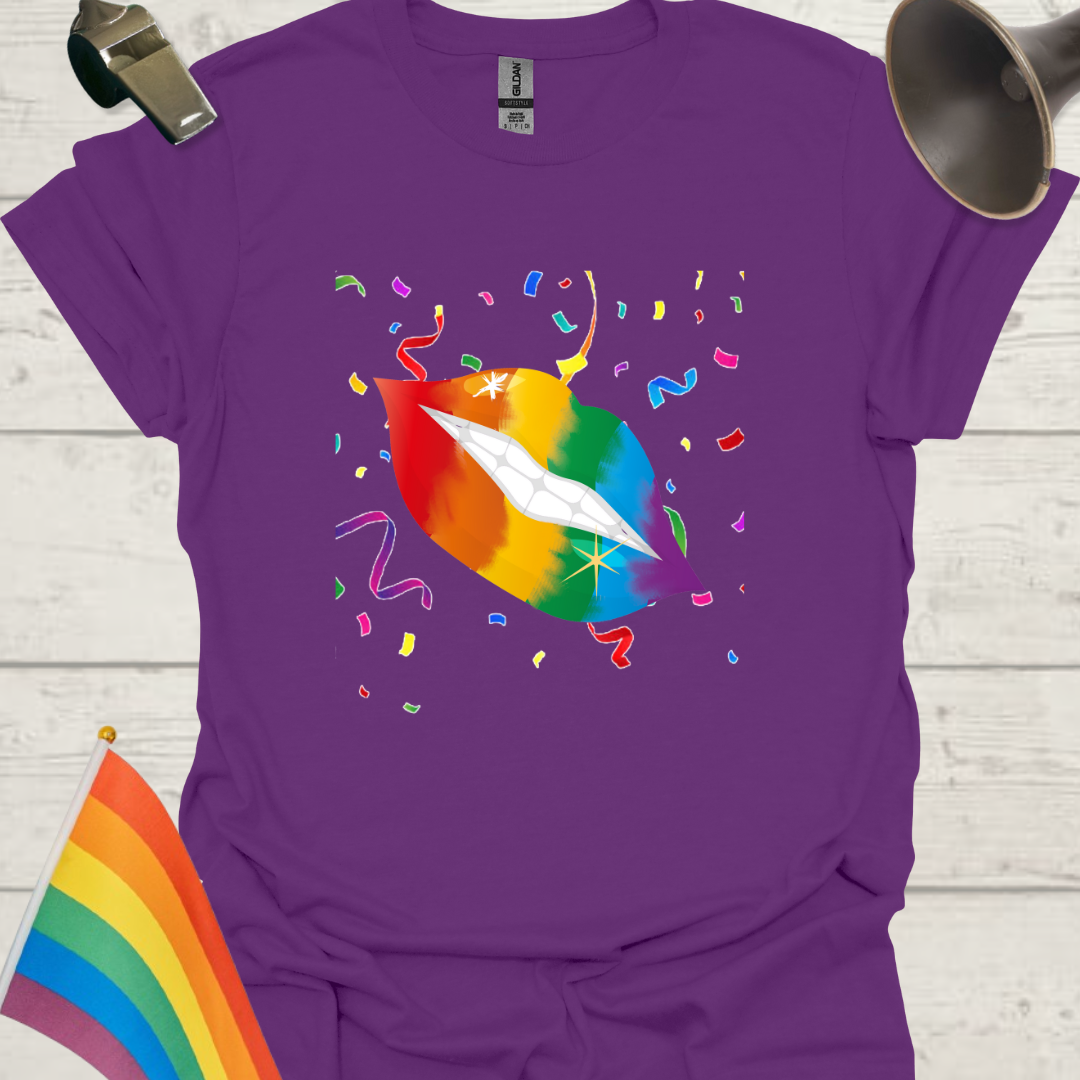 Unisex Pride T-Shirt - LGBT Pride Flag Colors Lips, Sparks Design