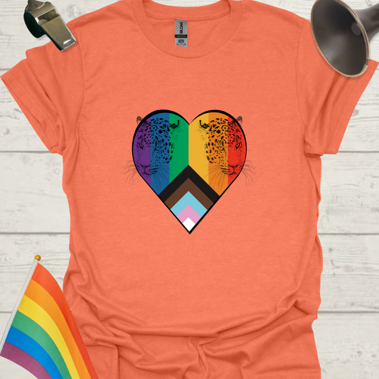 LGBTQ Pride Leopard Heads Progress Flag Colors Heart T-Shirt