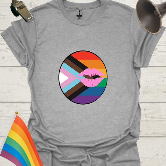 LGBTQ Pride Progress Flag Colors, Pink Lips in a Sphere T-Shirt