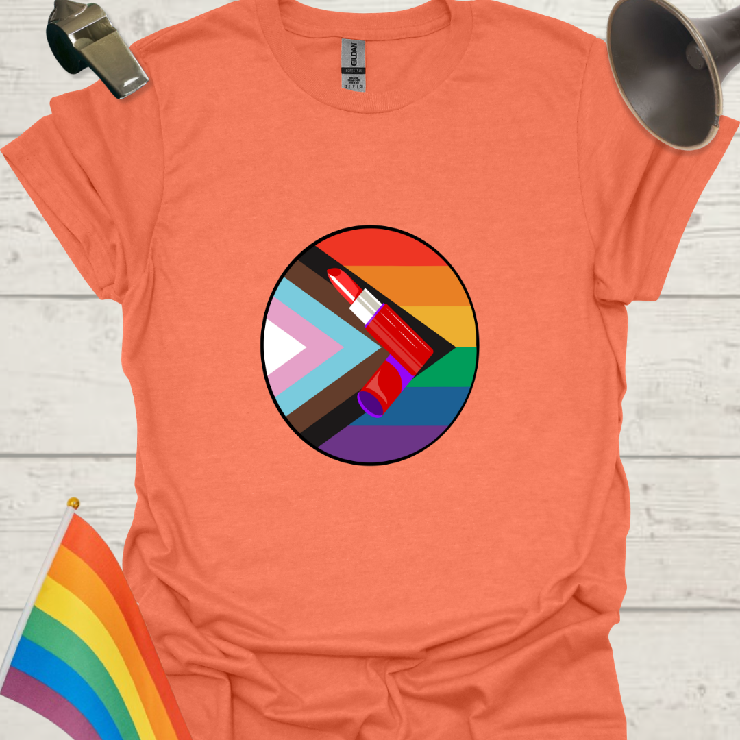 LGBTQ Pride Red Lipstick Progress Flag Colors Sphere T-Shirt