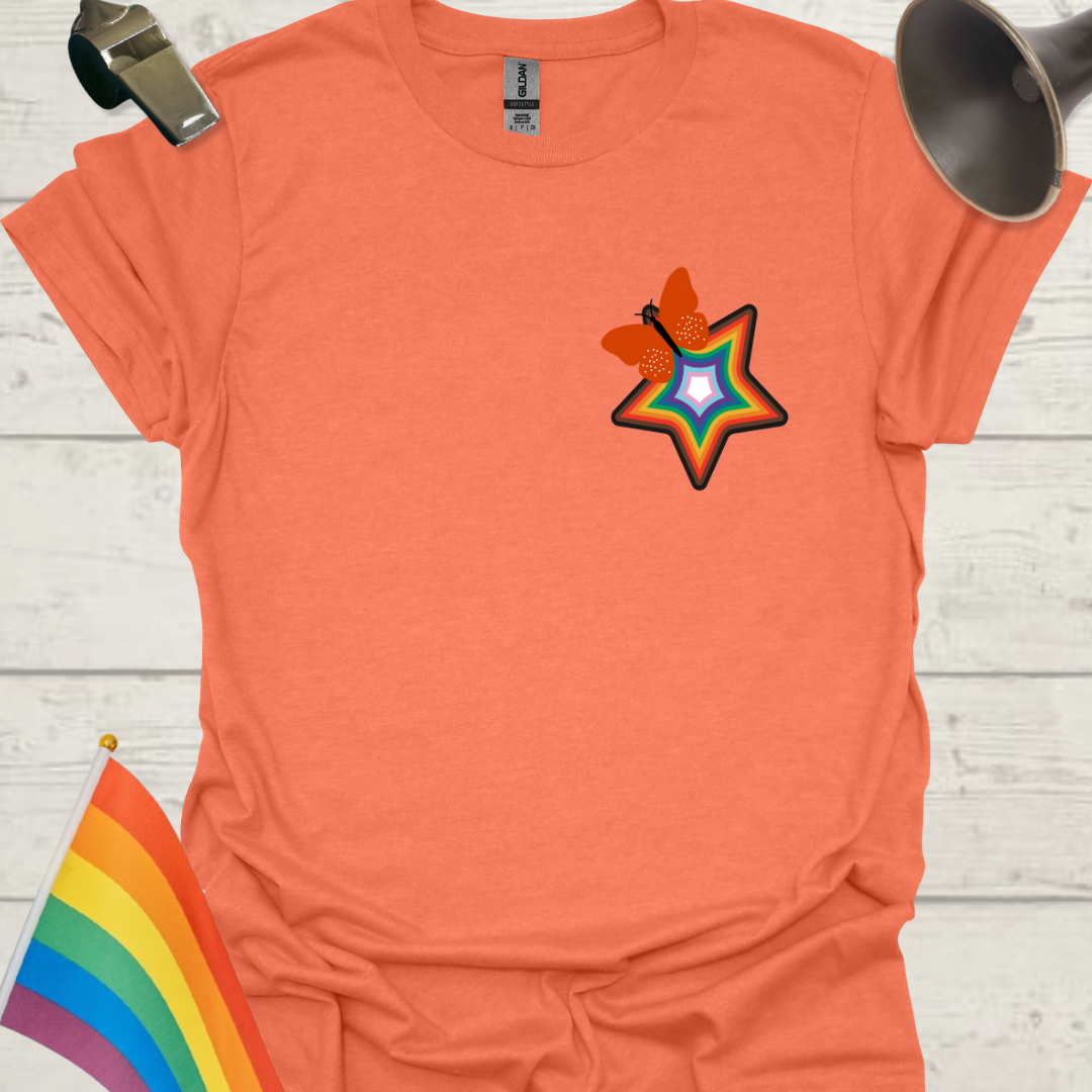 LGBTQ Pride Progress Flag colors, Star and Butterfly T-Shirt
