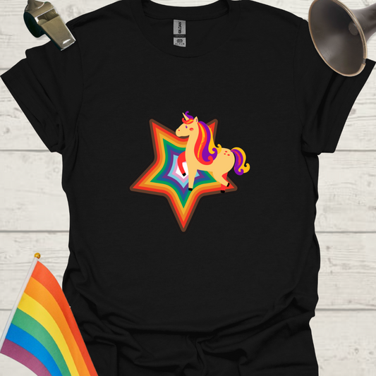LGBTQ Pride Progress Flag colors, Star and Unicorn T-Shirt