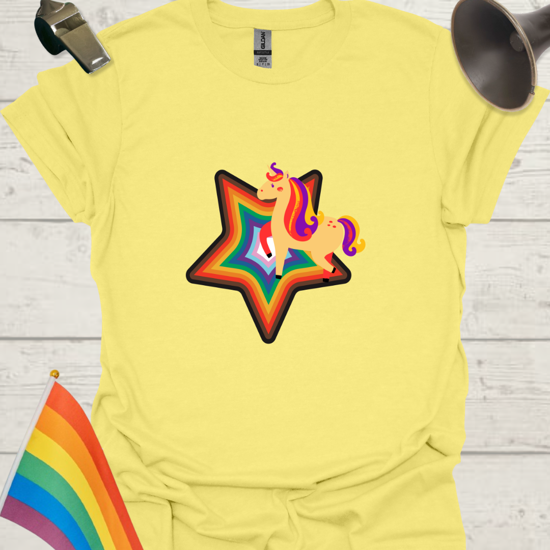 LGBTQ Pride Progress Flag colors, Star and Unicorn T-Shirt
