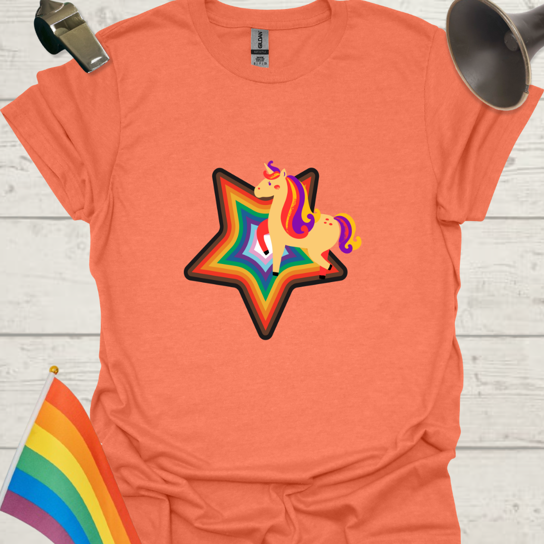 LGBTQ Pride Progress Flag colors, Star and Unicorn T-Shirt