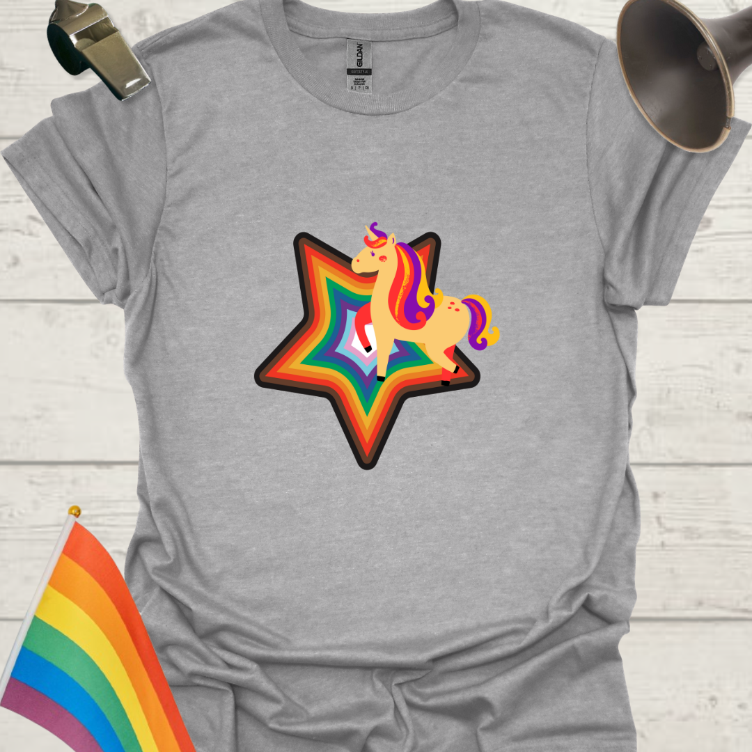LGBTQ Pride Progress Flag colors, Star and Unicorn T-Shirt