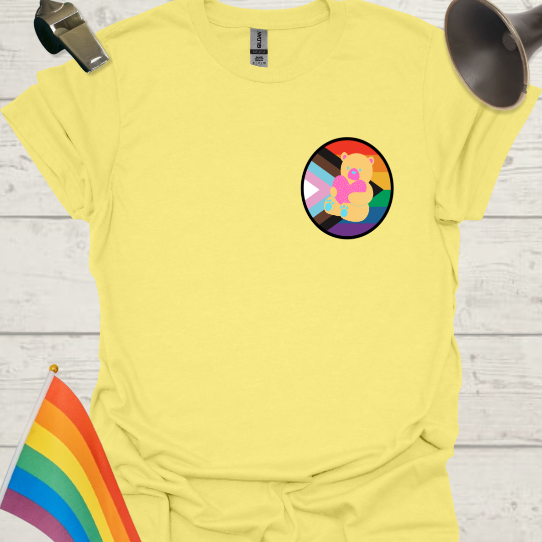 LGBTQ Pride Progress Flag colors, sphere, cute bear and heart T-Shirt