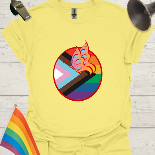 LGBTQ Pride Progress Flag Colors, Sphere and Butterfly T-Shirt