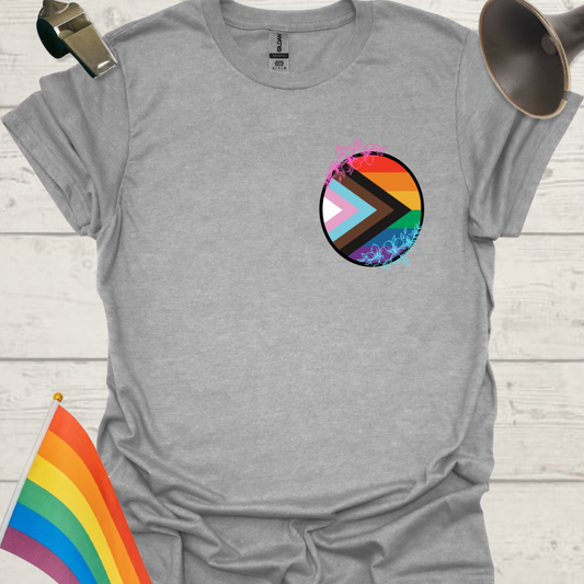 LGBTQ Pride Progress Flag colors, sphere and flowers T-Shirt