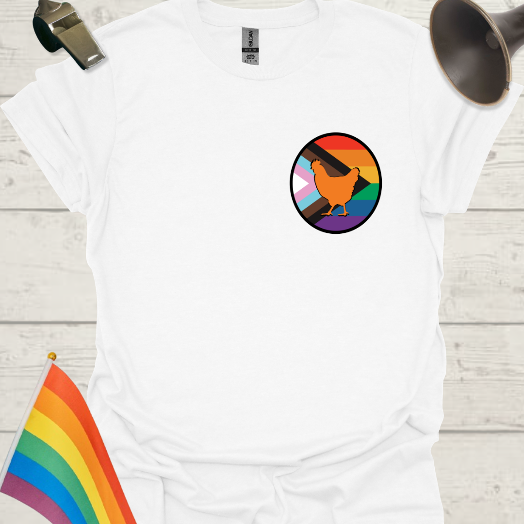 LGBTQ Pride Progress Flag Colors Sphere and Chicken T-Shirt