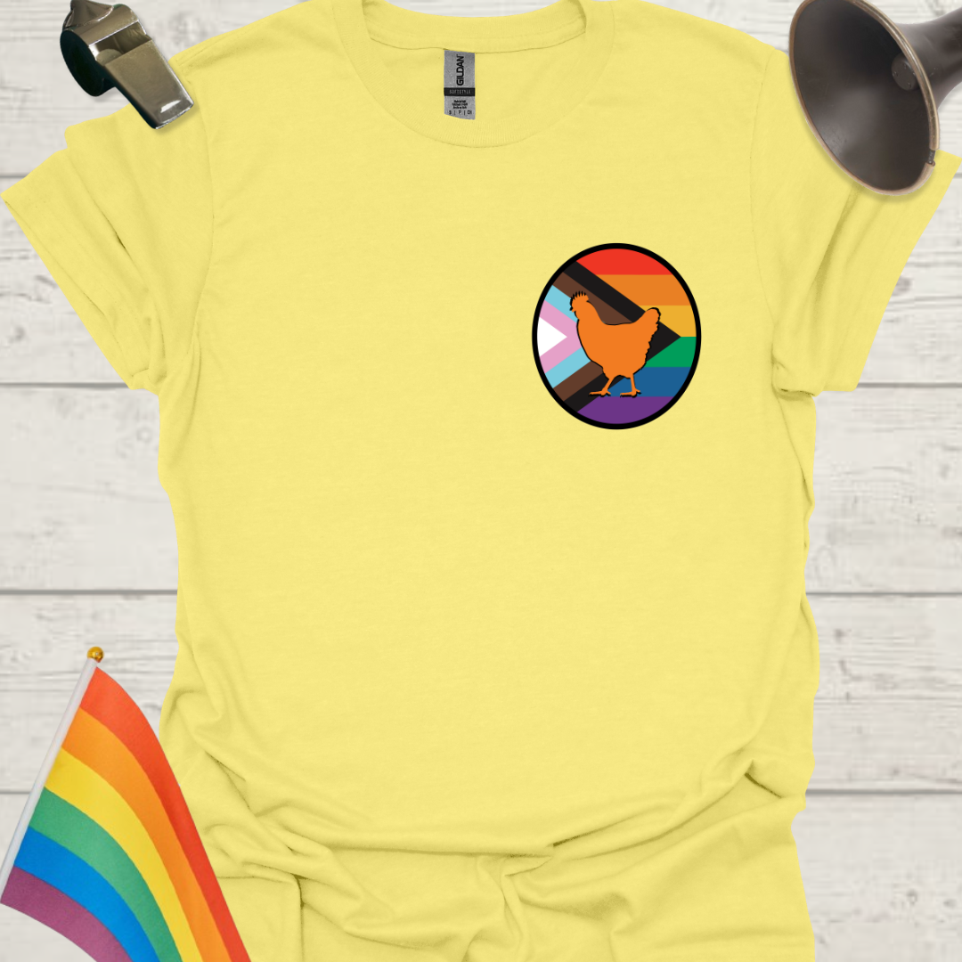 LGBTQ Pride Progress Flag Colors Sphere and Chicken T-Shirt