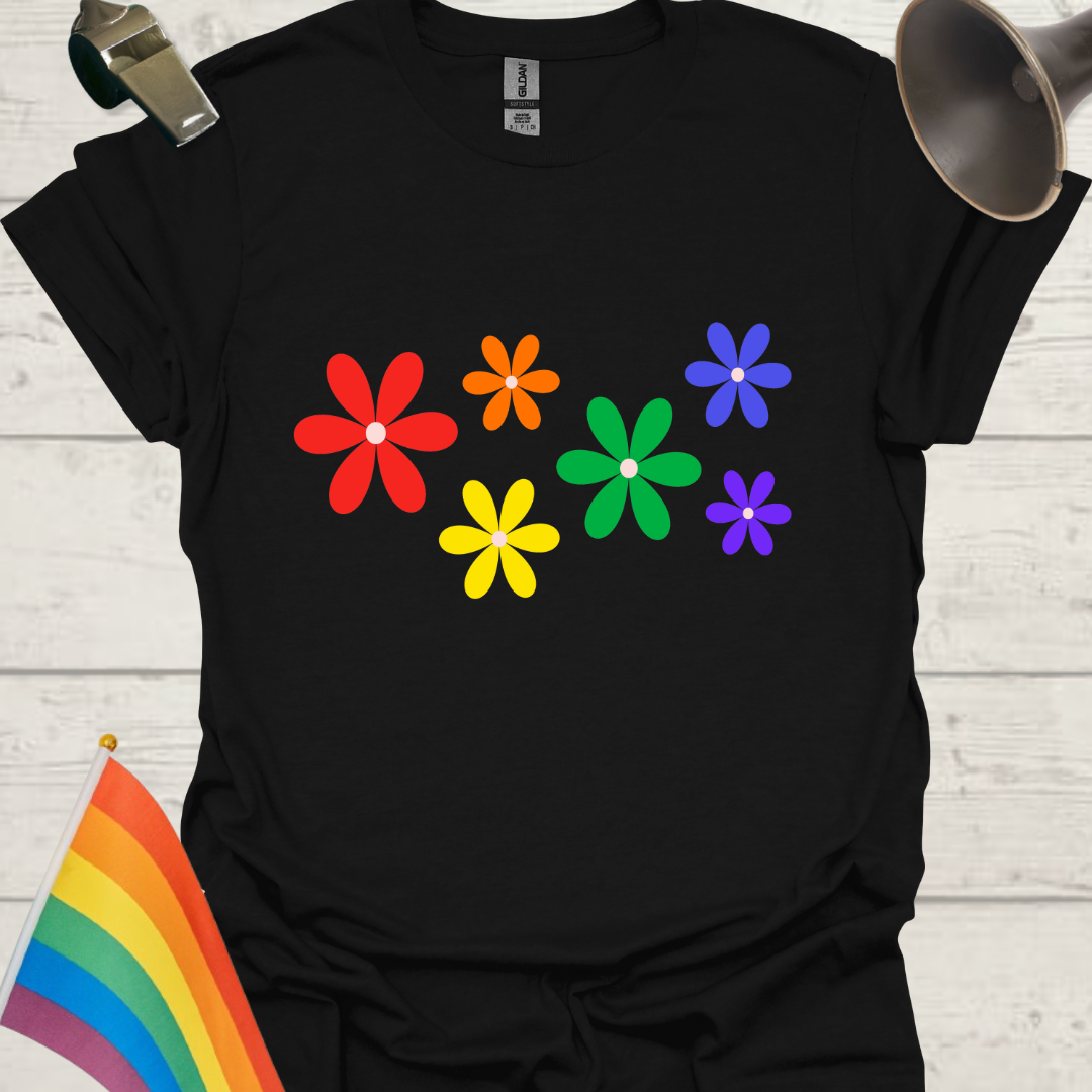 Unisex Pride T-Shirt - LGBTQ Pride Rainbow Flowers Design