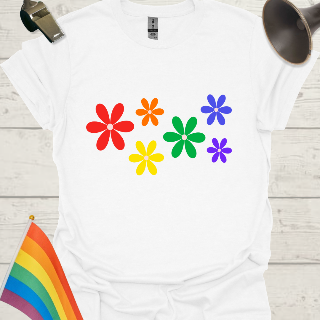 Unisex Pride T-Shirt - LGBTQ Pride Rainbow Flowers Design