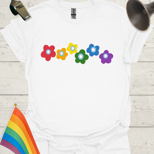 Unisex Pride T-Shirt - LGBTQ Pride Rainbow Flowers, Trans Flag Design