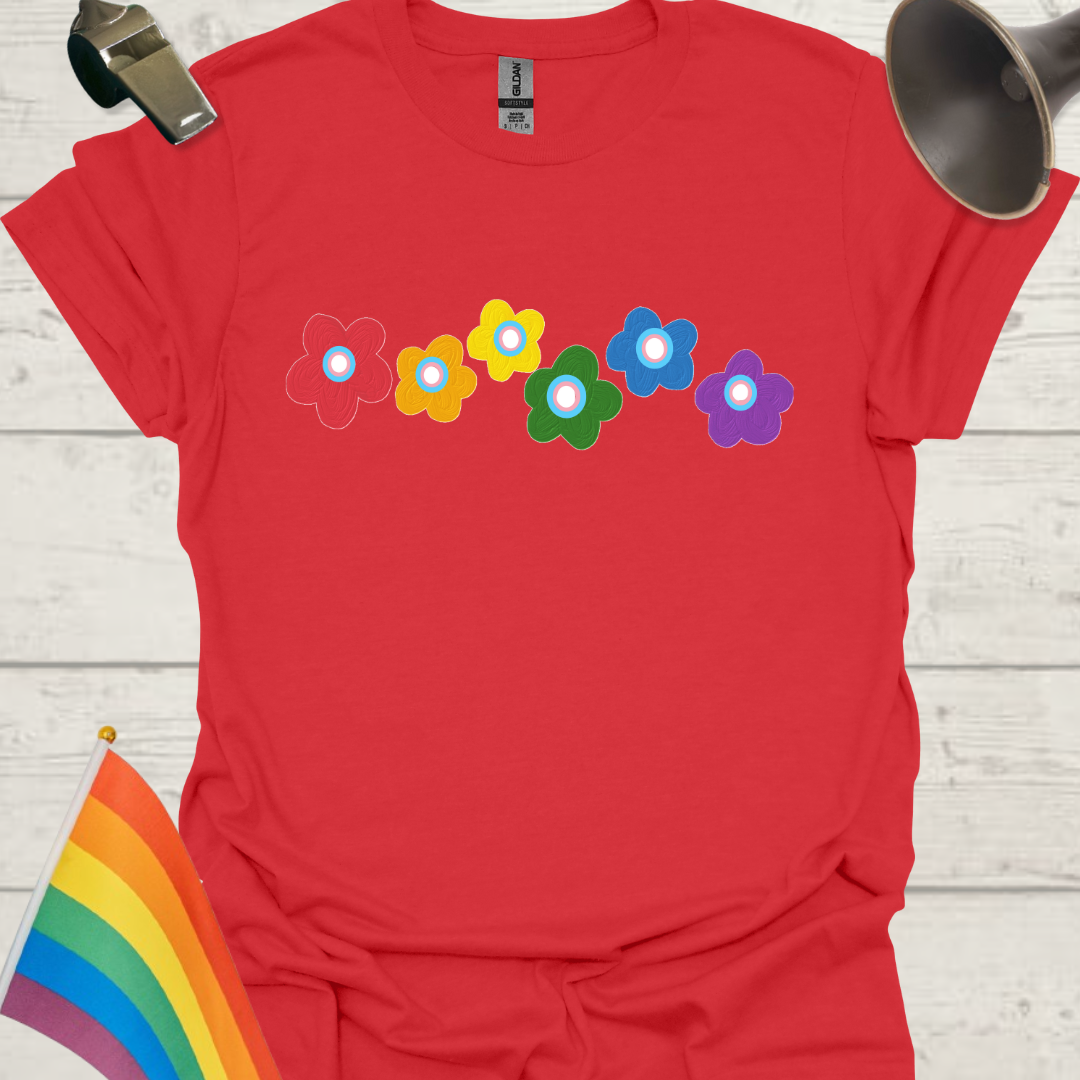Unisex Pride T-Shirt - LGBTQ Pride Rainbow Flowers, Trans Flag Design