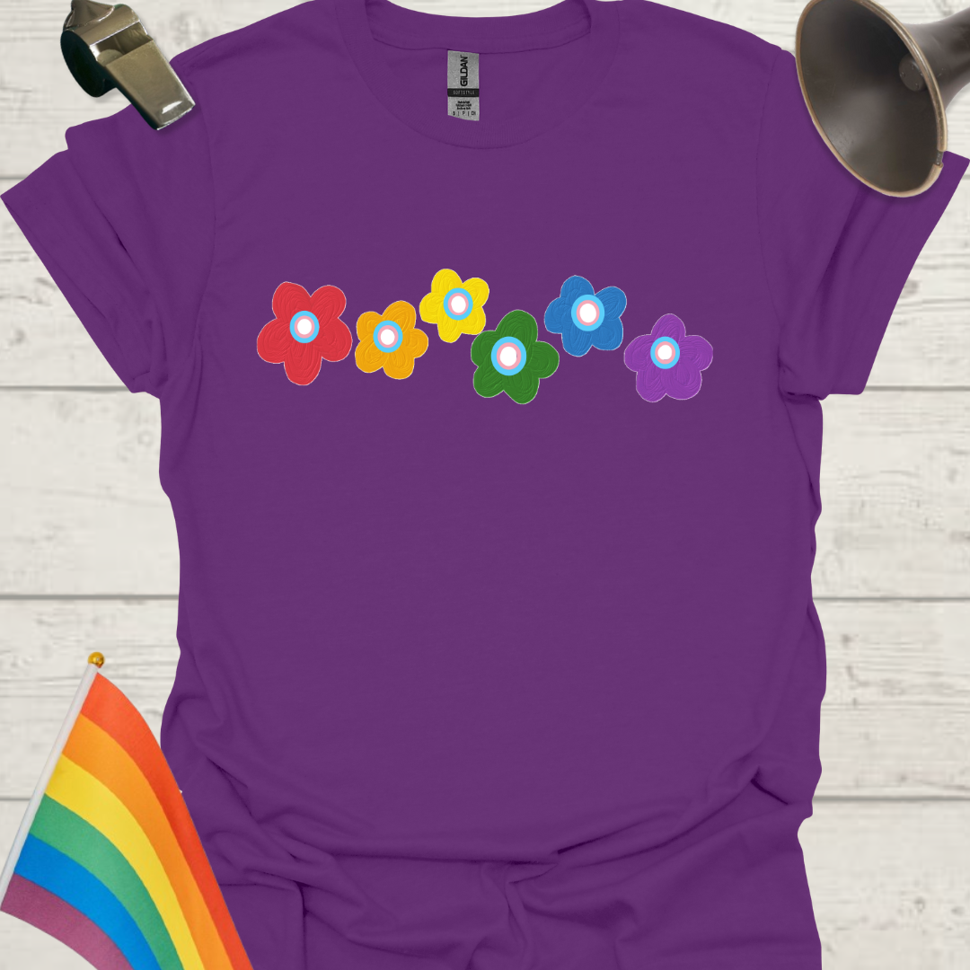 Unisex Pride T-Shirt - LGBTQ Pride Rainbow Flowers, Trans Flag Design