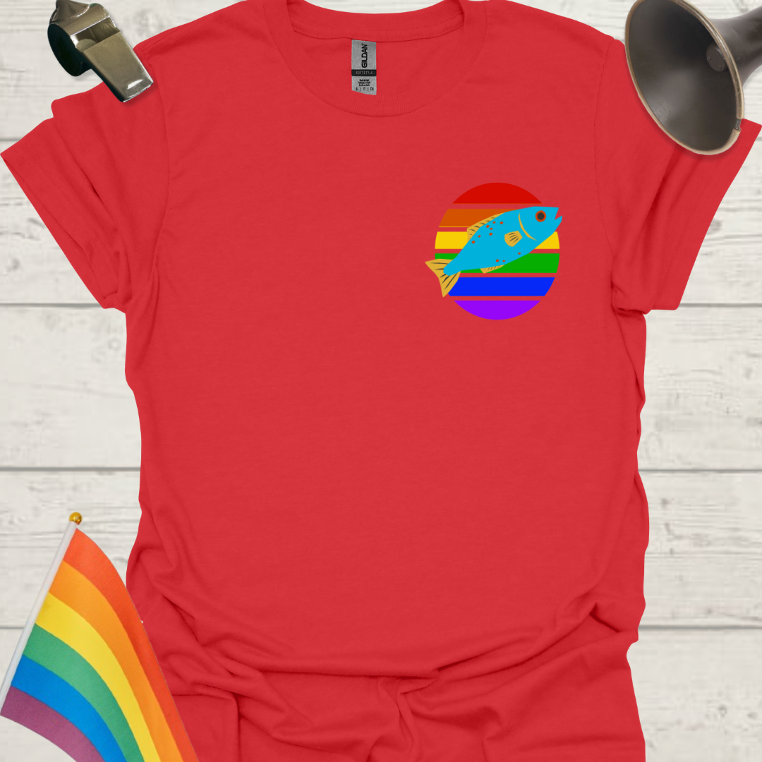 LGBTQ Pride Rainbow Stripes in a Sphere, Blue Fish T-shirt