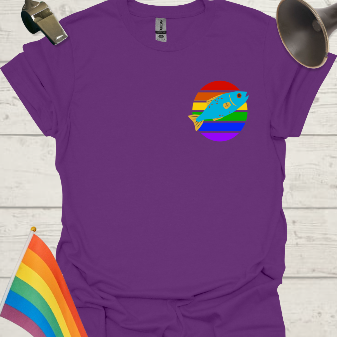 LGBTQ Pride Rainbow Stripes in a Sphere, Blue Fish T-shirt
