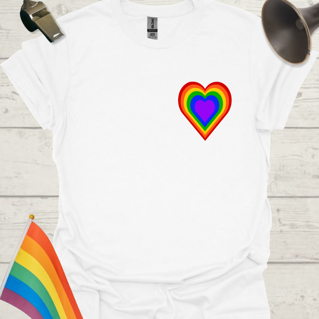Unisex Pride T-Shirt - LGBTQ Rainbow Colors Heart Design