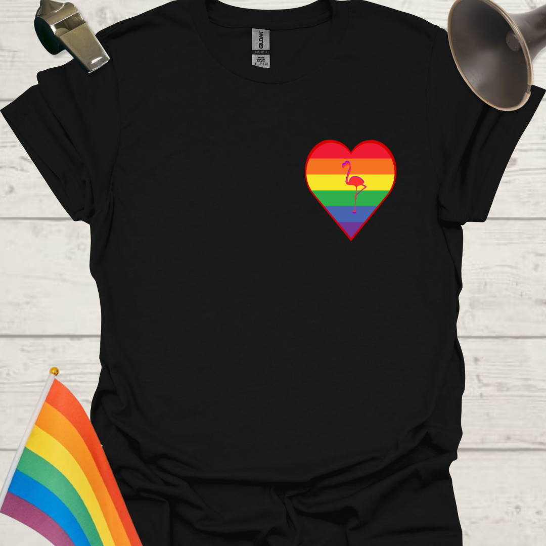 Unisex Pride T-Shirt - LGBT Pride Flamingo in a Heart Design