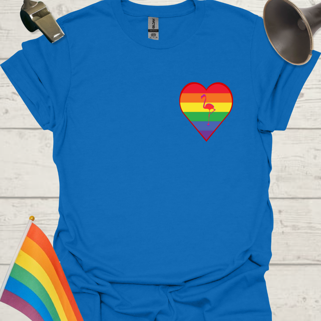 Unisex Pride T-Shirt - LGBT Pride Flamingo in a Heart Design