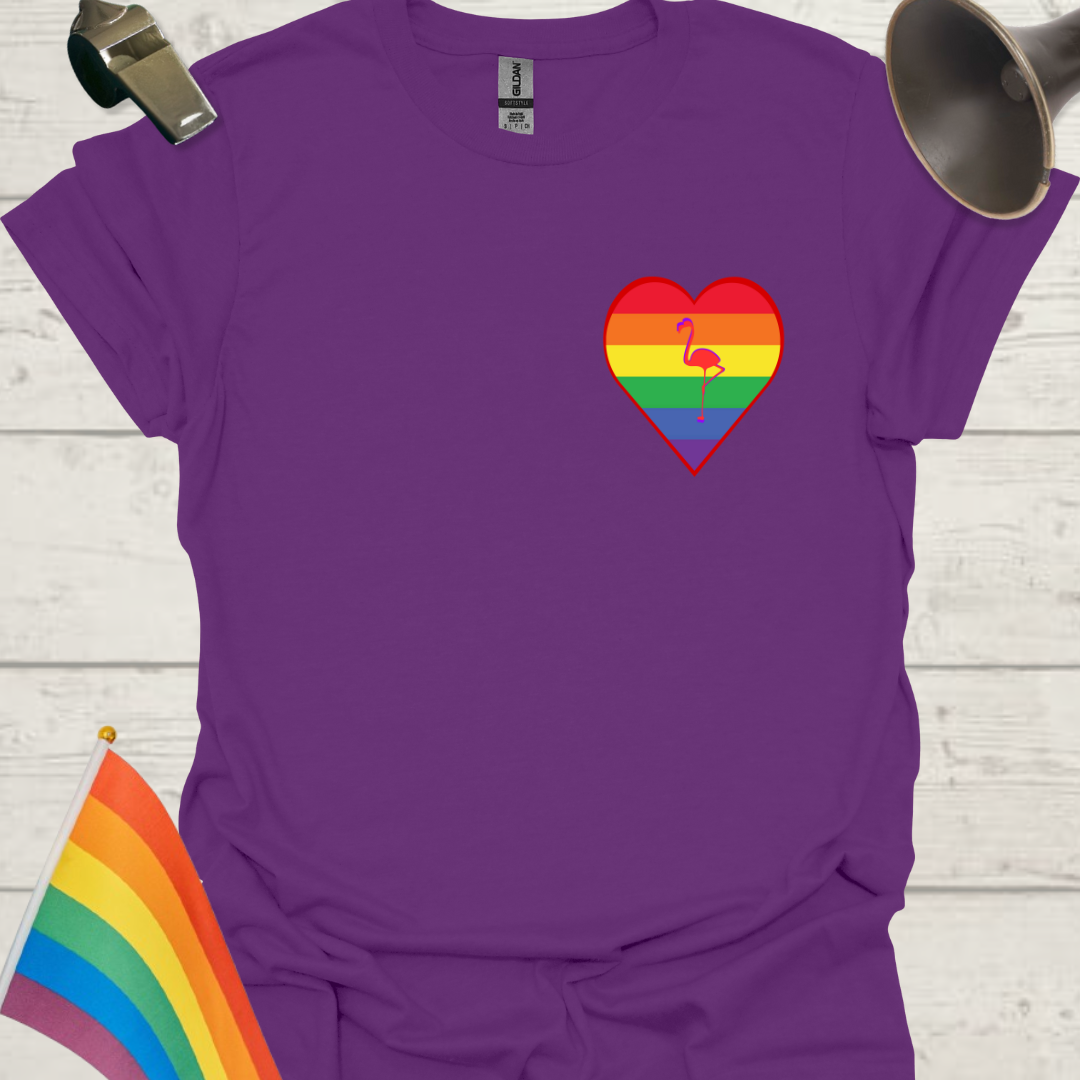 Unisex Pride T-Shirt - LGBT Pride Flamingo in a Heart Design