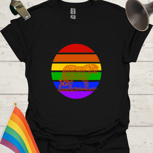 LGBTQ Pride Rainbow Stripes in a Sphere, Leopard T-shirt