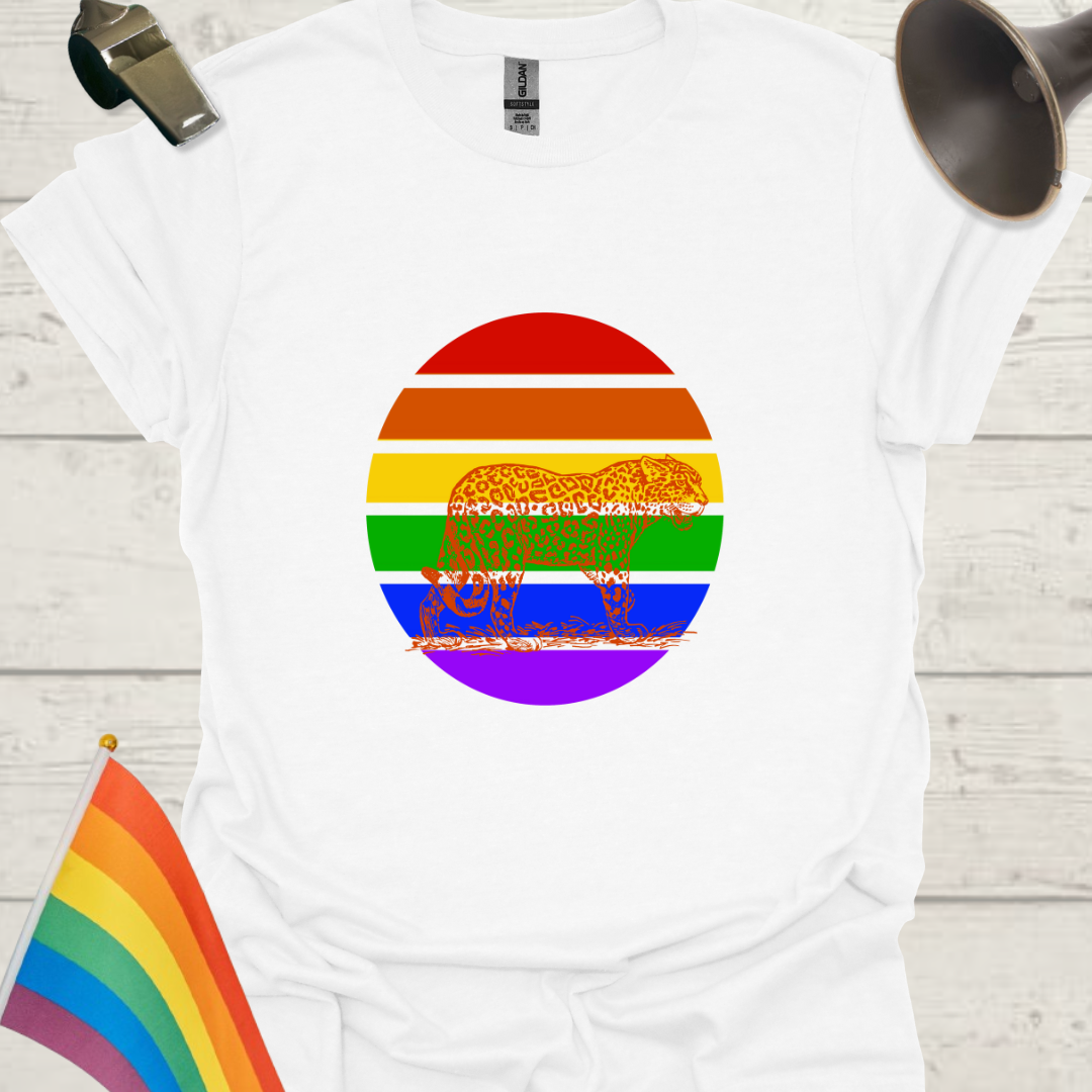 LGBTQ Pride Rainbow Stripes in a Sphere, Leopard T-shirt