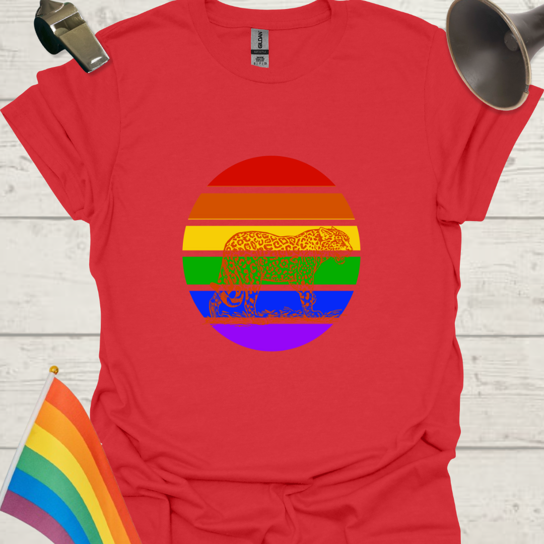 LGBTQ Pride Rainbow Stripes in a Sphere, Leopard T-shirt