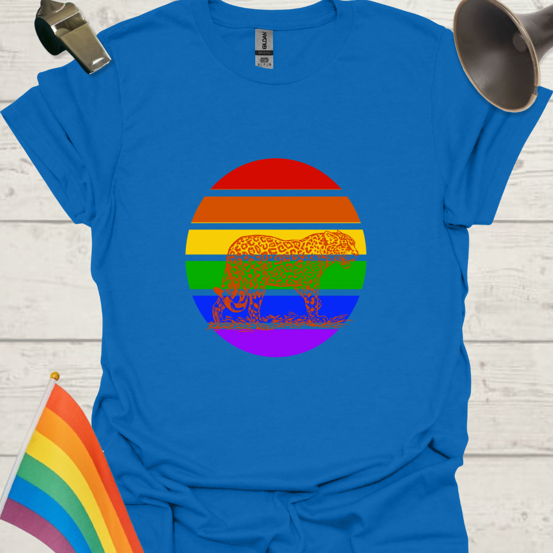 LGBTQ Pride Rainbow Stripes in a Sphere, Leopard T-shirt