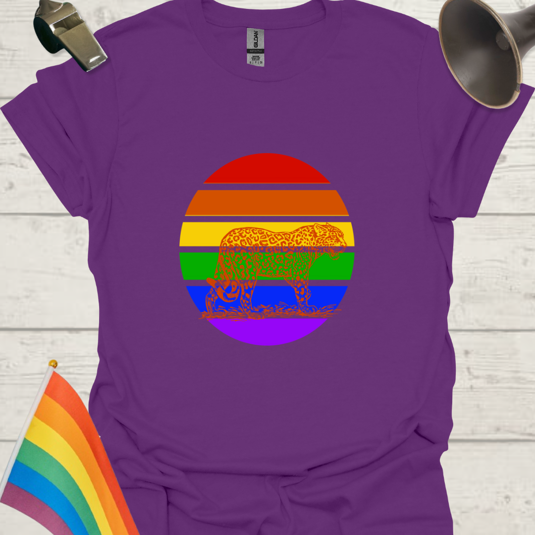 LGBTQ Pride Rainbow Stripes in a Sphere, Leopard T-shirt