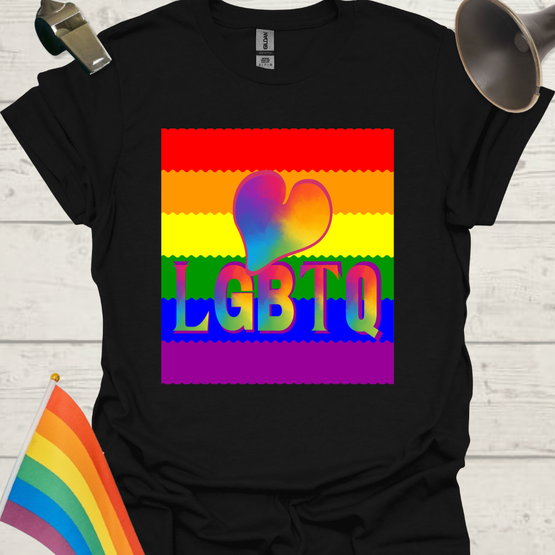 Unisex Pride T-Shirt - LGBTQ Pride Flag Ripples, Colorful Heart Design