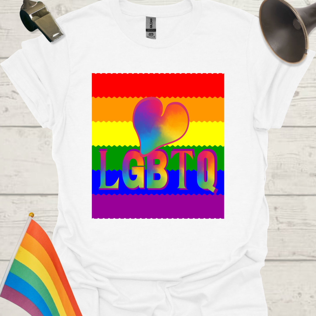 Unisex Pride T-Shirt - LGBTQ Pride Flag Ripples, Colorful Heart Design