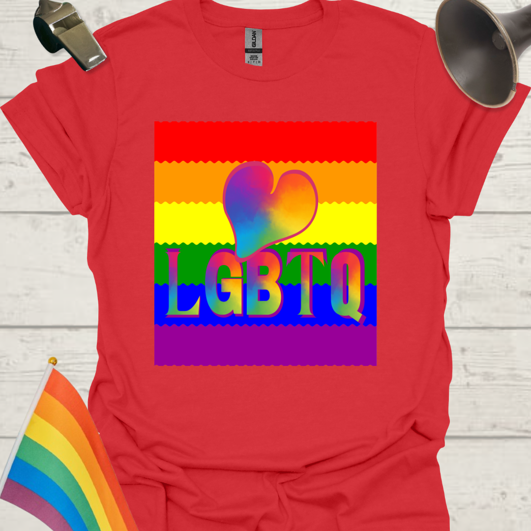 Unisex Pride T-Shirt - LGBTQ Pride Flag Ripples, Colorful Heart Design