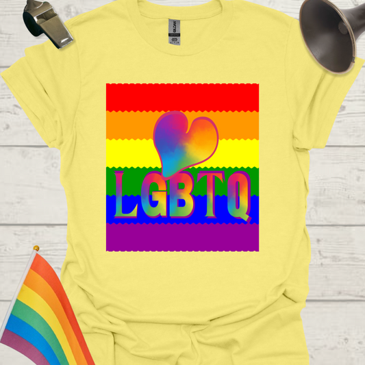 Unisex Pride T-Shirt - LGBTQ Pride Flag Ripples, Colorful Heart Design