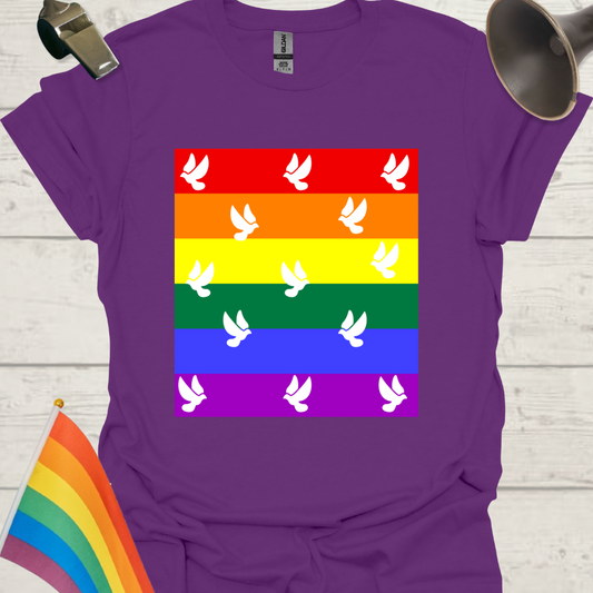 Unisex Pride T-Shirt - LGBT Pride Flag White Doves Pattern Design