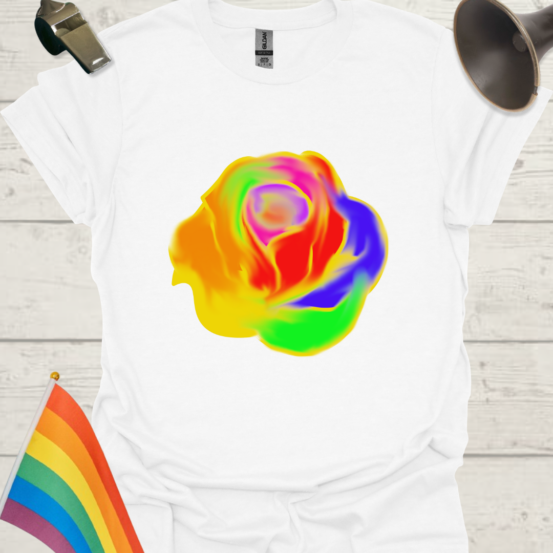 Unisex Pride T-Shirt - LGBTQ Pride Rainbow Neon Rose Design