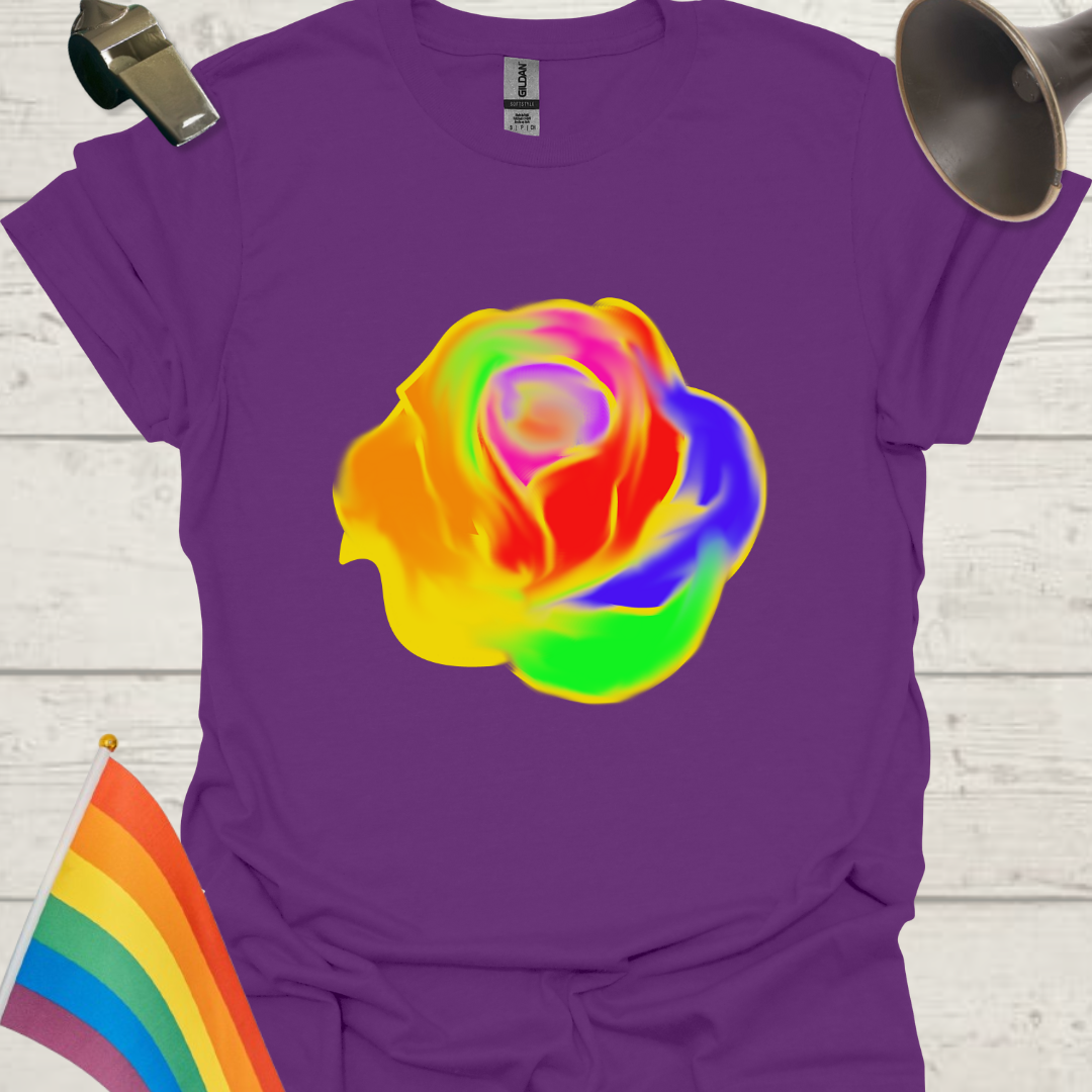 Unisex Pride T-Shirt - LGBTQ Pride Rainbow Neon Rose Design