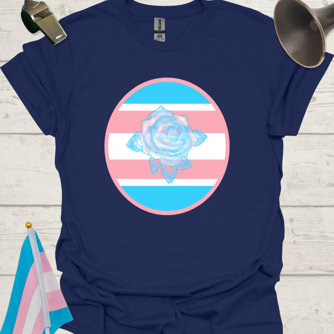 Transgender Pride Colors Sphere, Blue Pink White Rose T-Shirt