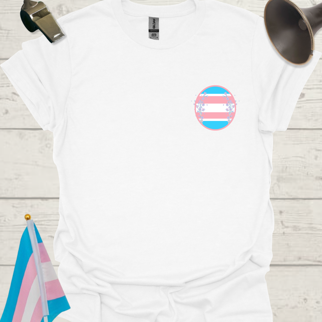 LGBTQ Transgender Pride Flag Colors, Sphere, and Wild Flowers T-Shirt