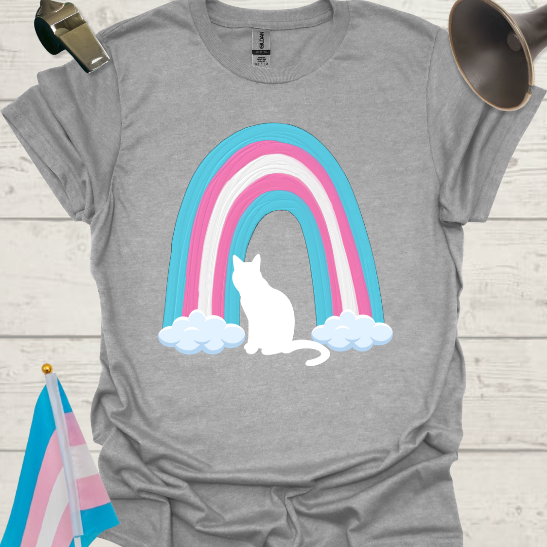 Transgender Pride Rainbow, White Cat T-Shirt