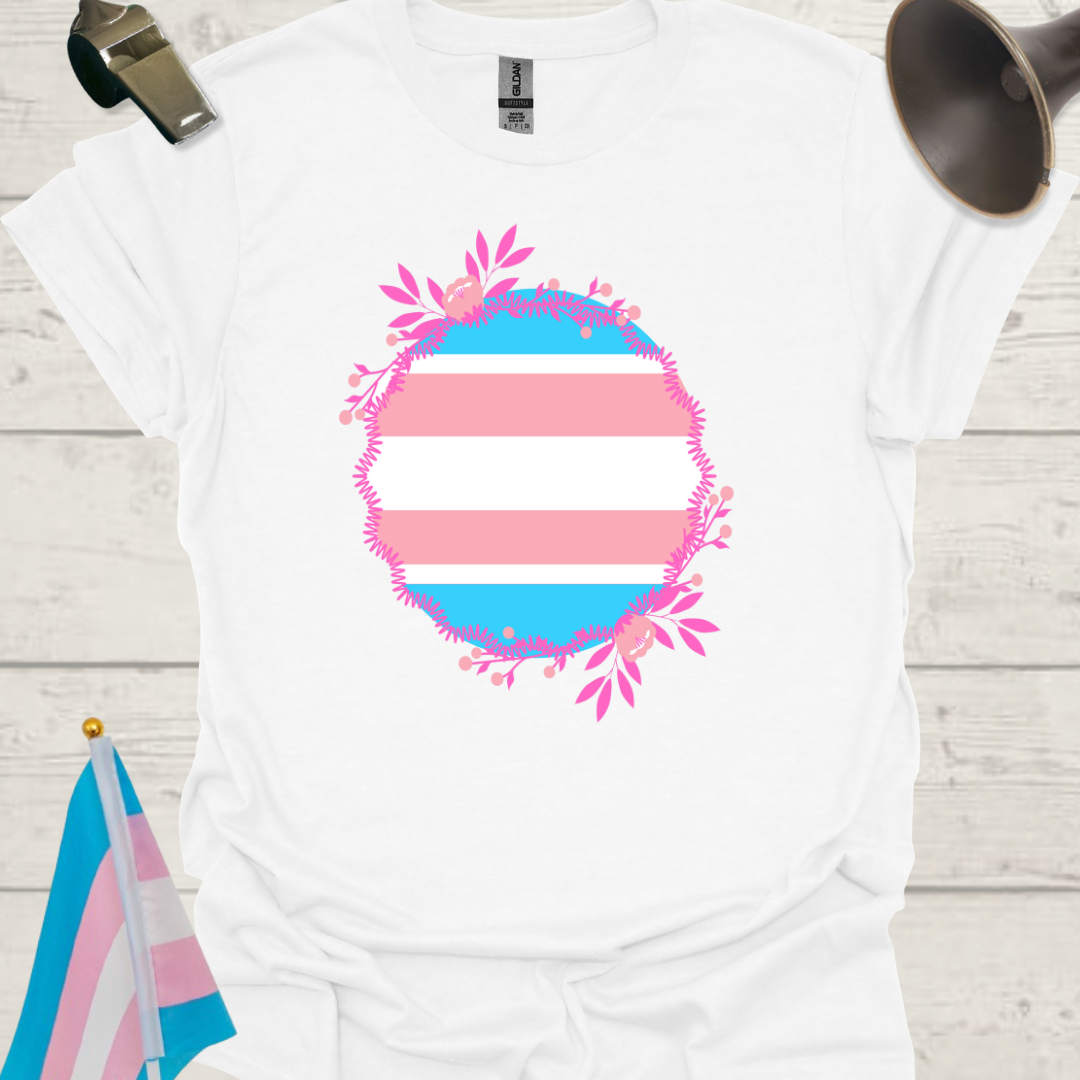 Transgender Pride Colors Sphere, Wild Pink Flowers T-Shirt